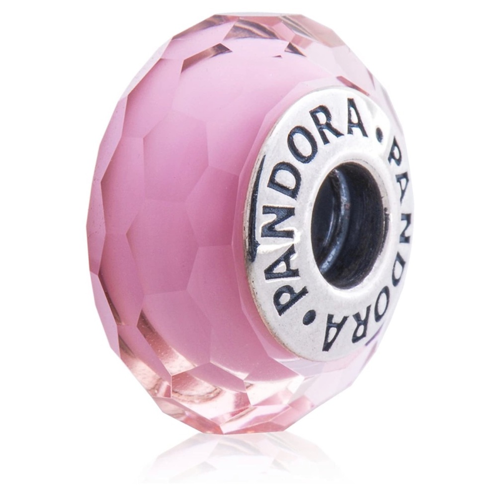 Retired Pandora Pink Faceted Murano Glass Charm Sterling Silver EUC